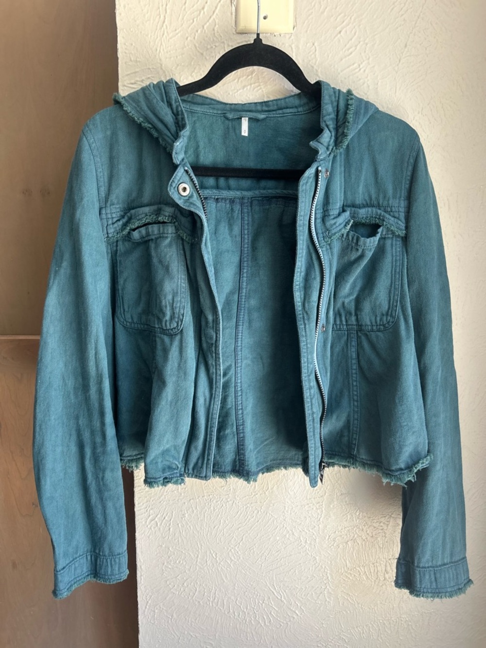 Upcycled green Free People jacket wolf howling at the moon Size Small - Picture 4 of 9